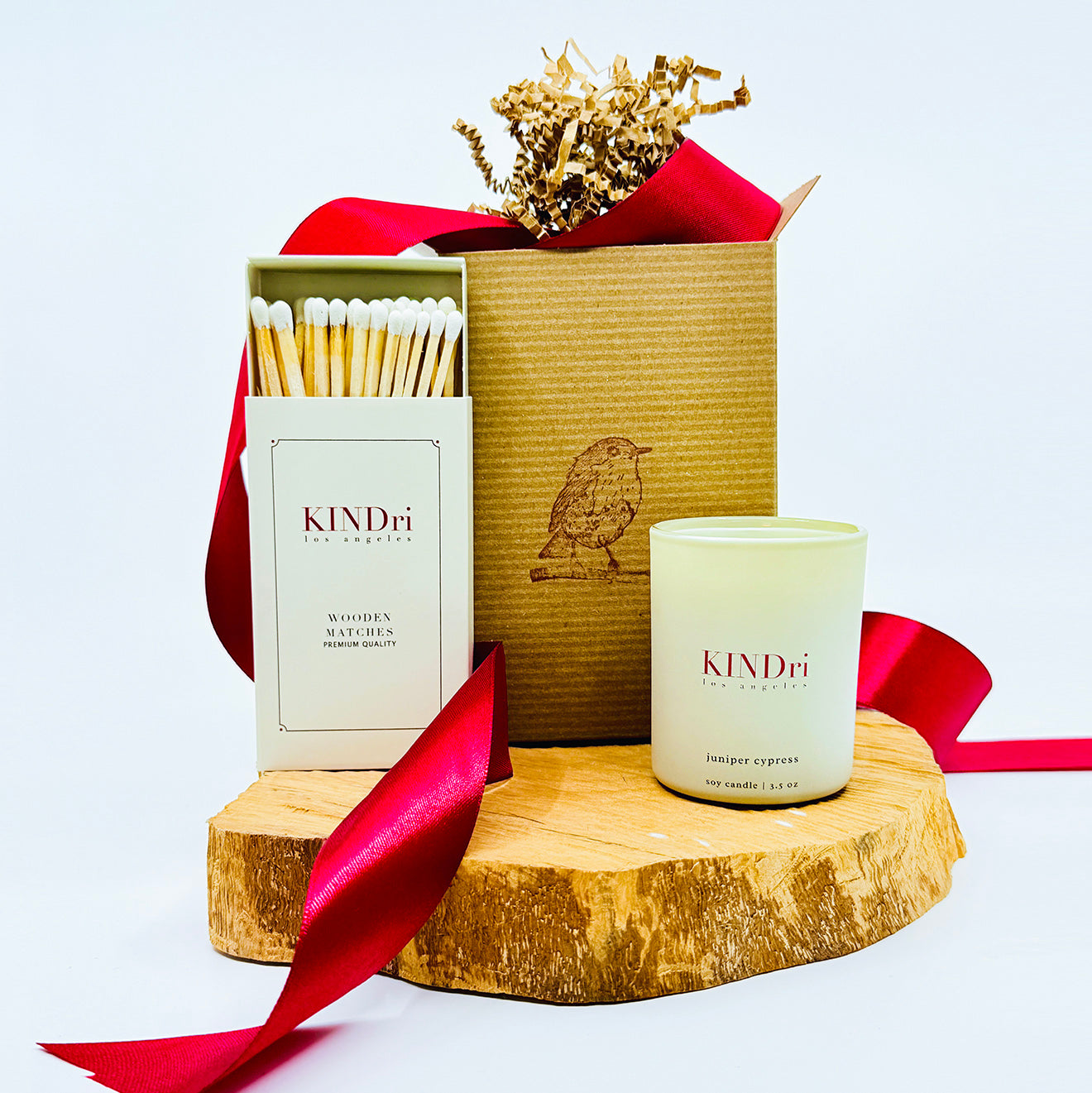 KINDri Juniper + Cypress Holiday Candle Set  With Matching Luxe Matches